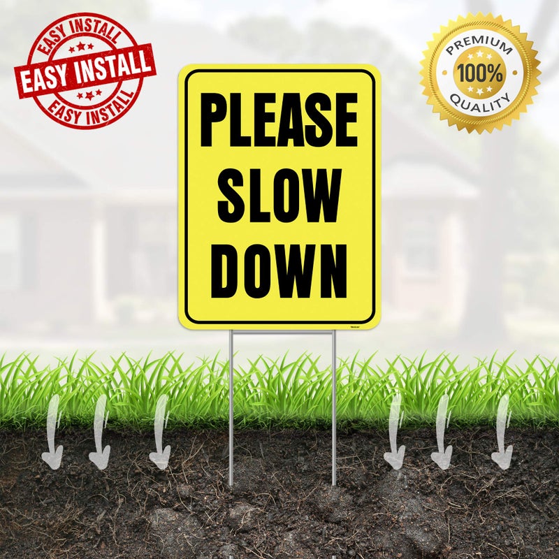Venicor 2PC Please Slow Down Signs with Stake, 13"x17" - Double Sided Signs - Corrugated Plastic - Kids Children At Play Safety Sign for Street - Image 5